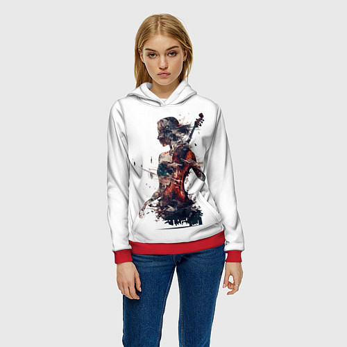 Женская толстовка Девушка со скрипкой абстракция / 3D-Красный – фото 3