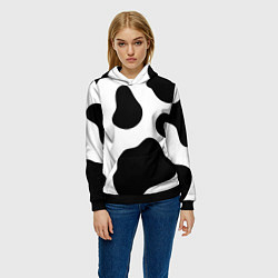 Толстовка-худи женская Принт - пятна коровы, цвет: 3D-черный — фото 2