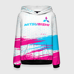 Толстовка-худи женская Mitsubishi neon gradient style: символ сверху, цвет: 3D-черный