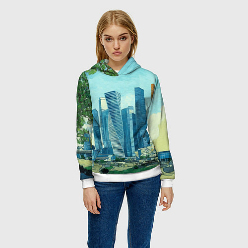 Женская толстовка Москва-сити Ван Гог / 3D-Белый – фото 3