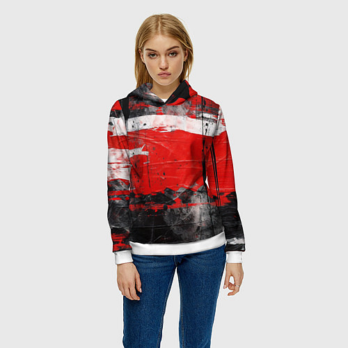 Женская толстовка Красная белая черная краска / 3D-Белый – фото 3
