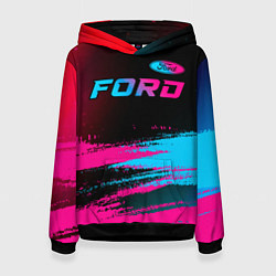 Толстовка-худи женская Ford - neon gradient: символ сверху, цвет: 3D-черный