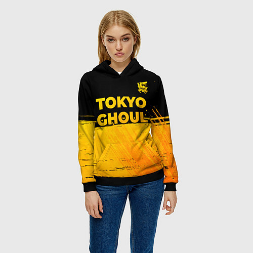 Женская толстовка Tokyo Ghoul - gold gradient: символ сверху / 3D-Черный – фото 3