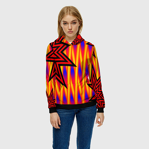 Женская толстовка Ассиметричный с многолучевыми звездами / 3D-Черный – фото 3