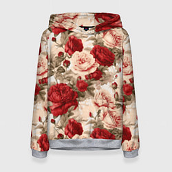 Толстовка-худи женская Розы паттерн, цвет: 3D-меланж