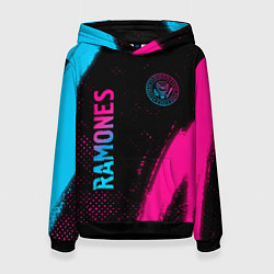 Толстовка-худи женская Ramones - neon gradient: надпись, символ, цвет: 3D-черный