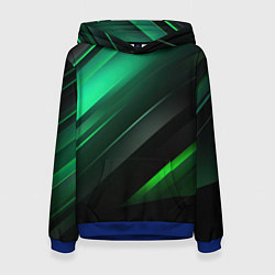 Толстовка-худи женская Black green abstract, цвет: 3D-синий