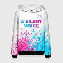 Толстовка-худи женская A Silent Voice neon gradient style: символ сверху, цвет: 3D-черный