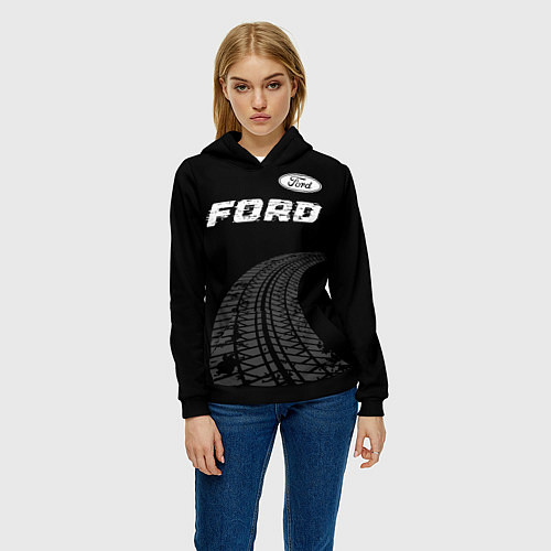 Женская толстовка Ford speed на темном фоне со следами шин: символ с / 3D-Черный – фото 3