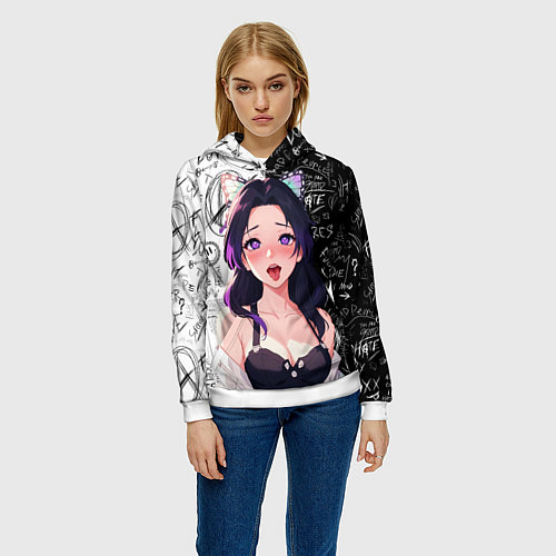 Женская толстовка Шинобу Кочо ахегао - Клинок демонов / 3D-Белый – фото 3