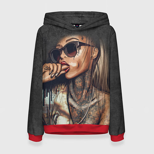 Женская толстовка Девушка с татуировками / 3D-Красный – фото 1