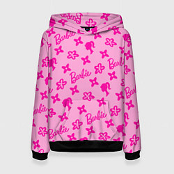Толстовка-худи женская Барби паттерн розовый, цвет: 3D-черный
