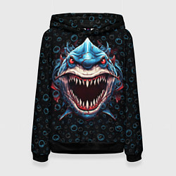Толстовка-худи женская Evil shark, цвет: 3D-черный