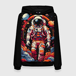 Толстовка-худи женская Астронавт и скопление планет, цвет: 3D-черный