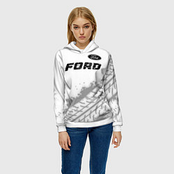 Толстовка-худи женская Ford speed на светлом фоне со следами шин: символ, цвет: 3D-белый — фото 2