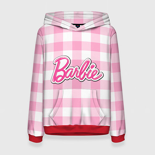 Женская толстовка Барби лого розовая клетка / 3D-Красный – фото 1