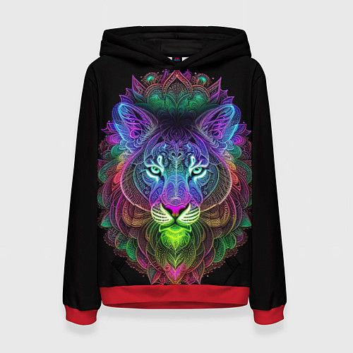 Женская толстовка Разноцветный неоновый лев / 3D-Красный – фото 1