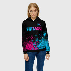 Толстовка-худи женская Hitman - neon gradient: символ сверху, цвет: 3D-черный — фото 2