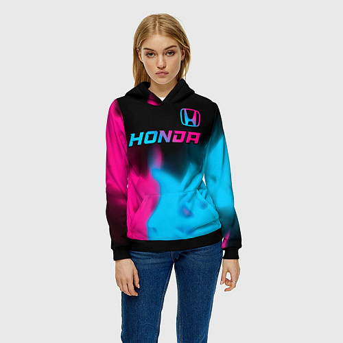 Женская толстовка Honda - neon gradient: символ сверху / 3D-Черный – фото 3