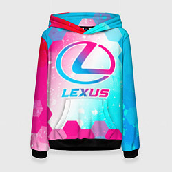 Толстовка-худи женская Lexus neon gradient style, цвет: 3D-черный