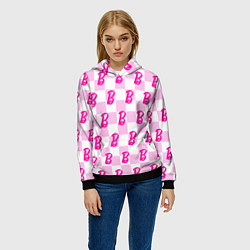 Толстовка-худи женская Розовая шашка и Барби, цвет: 3D-черный — фото 2