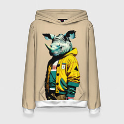 Толстовка-худи женская Dude rhino - urban style, цвет: 3D-белый