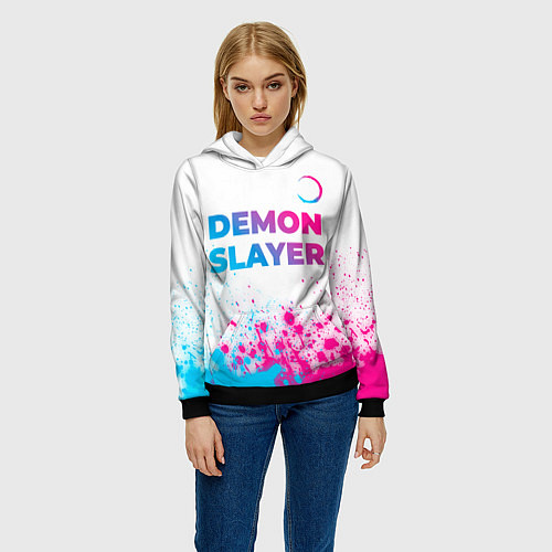 Женская толстовка Demon Slayer neon gradient style: символ сверху / 3D-Черный – фото 3