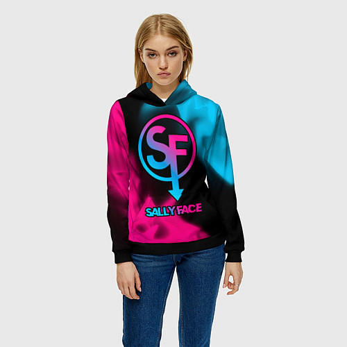 Женская толстовка Sally Face - neon gradient / 3D-Черный – фото 3