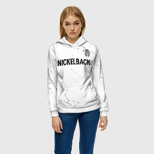 Женская толстовка Nickelback glitch на светлом фоне: символ сверху / 3D-Белый – фото 3