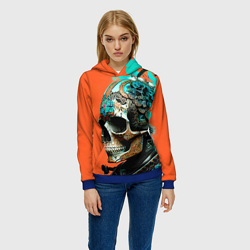 Женская толстовка Art skull - irezumi - Japan / 3D-Синий – фото 3