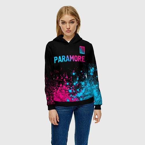 Женская толстовка Paramore - neon gradient: символ сверху / 3D-Черный – фото 3