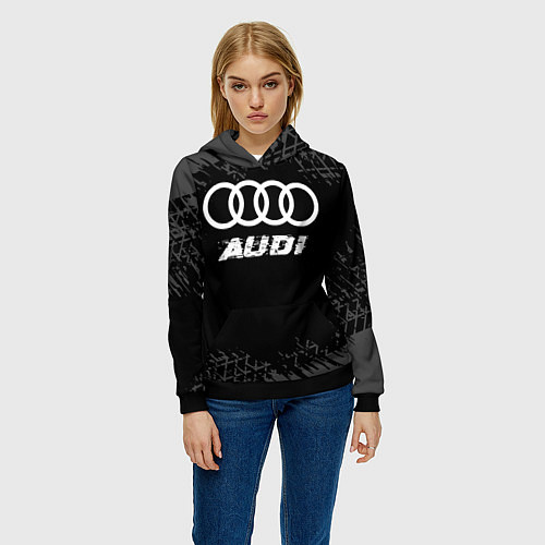 Женская толстовка Audi speed на темном фоне со следами шин / 3D-Черный – фото 3