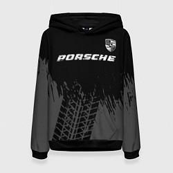Толстовка-худи женская Porsche speed на темном фоне со следами шин: симво, цвет: 3D-черный