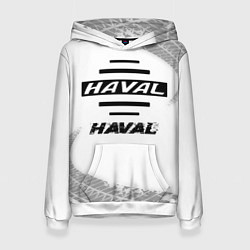 Толстовка-худи женская Haval speed на светлом фоне со следами шин, цвет: 3D-белый