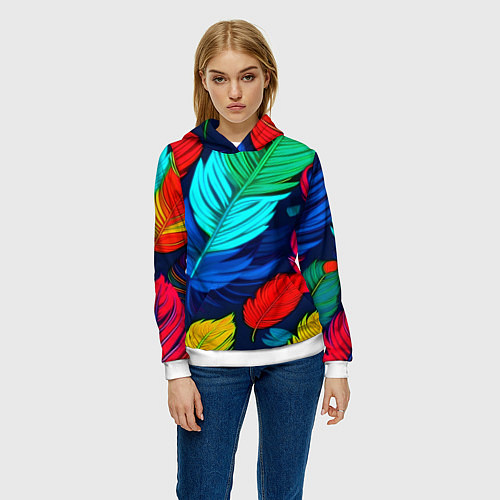 Женская толстовка Яркие перья / 3D-Белый – фото 3