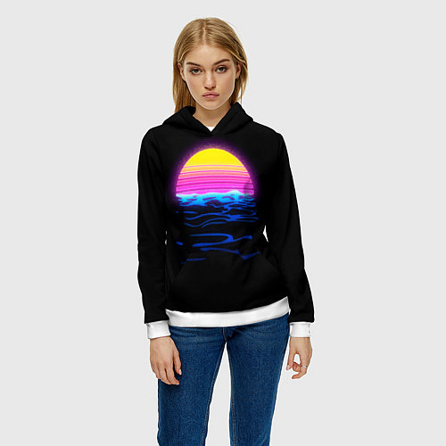 Женская толстовка Неоновый закат - гранж / 3D-Белый – фото 3