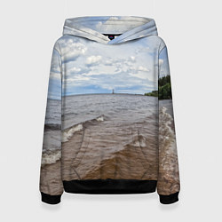 Толстовка-худи женская Волны на Ладожском озере, цвет: 3D-черный