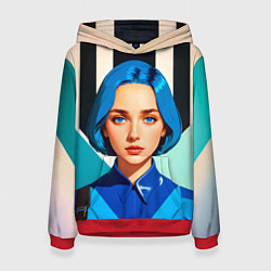 Толстовка-худи женская Девушка в рубашке с синими волосами, цвет: 3D-красный