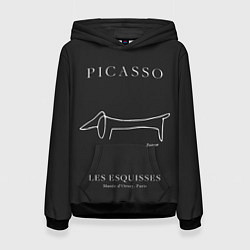 Толстовка-худи женская Собака на черном - Пабло Пикассо, цвет: 3D-черный