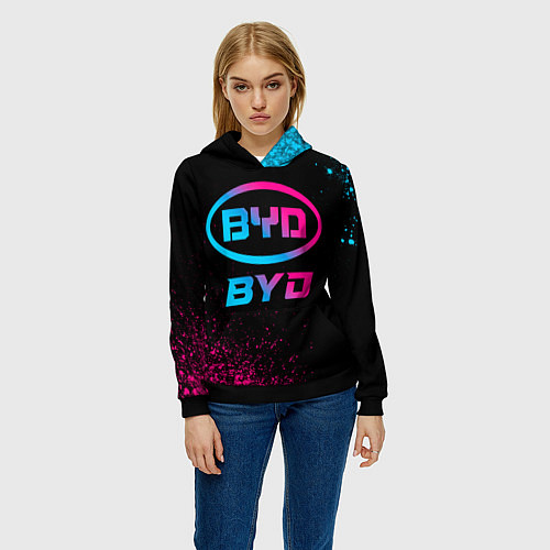 Женская толстовка BYD - neon gradient / 3D-Черный – фото 3