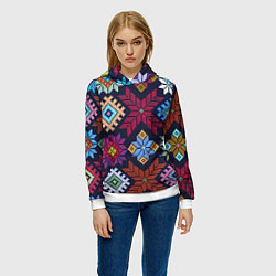 Толстовка-худи женская Орнамент удмуртский, цвет: 3D-белый — фото 2