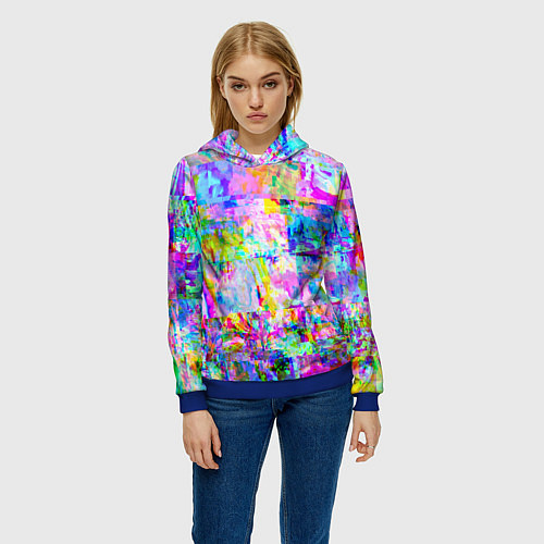 Женская толстовка Яркий неоновый абстрактный Glitch / 3D-Синий – фото 3