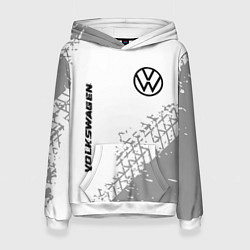 Толстовка-худи женская Volkswagen speed на светлом фоне со следами шин: н, цвет: 3D-белый
