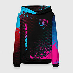 Толстовка-худи женская Lamborghini - neon gradient: надпись, символ, цвет: 3D-черный