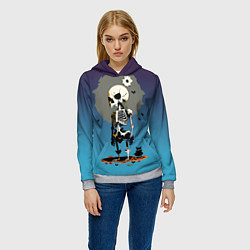 Толстовка-худи женская Funny skeleton - neural network - halloween, цвет: 3D-меланж — фото 2