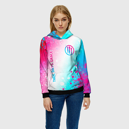 Женская толстовка Three Days Grace neon gradient style: надпись, сим / 3D-Черный – фото 3