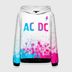 Толстовка-худи женская AC DC neon gradient style: символ сверху, цвет: 3D-черный