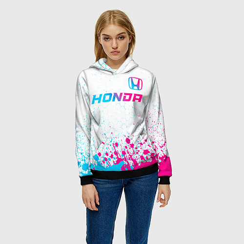 Женская толстовка Honda neon gradient style: символ сверху / 3D-Черный – фото 3