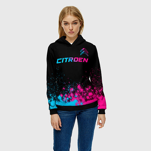 Женская толстовка Citroen - neon gradient: символ сверху / 3D-Черный – фото 3