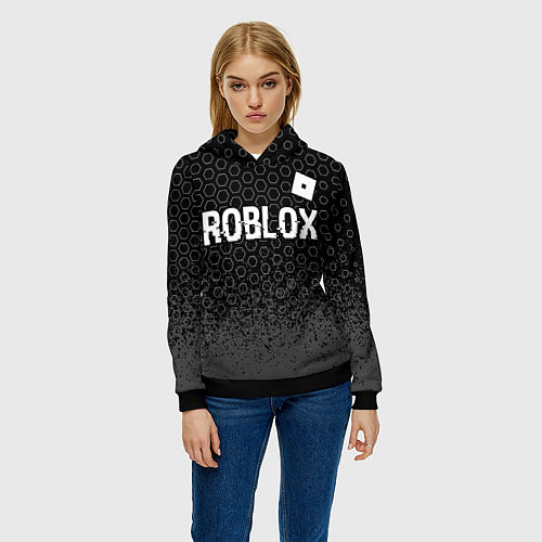 Женская толстовка Roblox glitch на темном фоне: символ сверху / 3D-Черный – фото 3